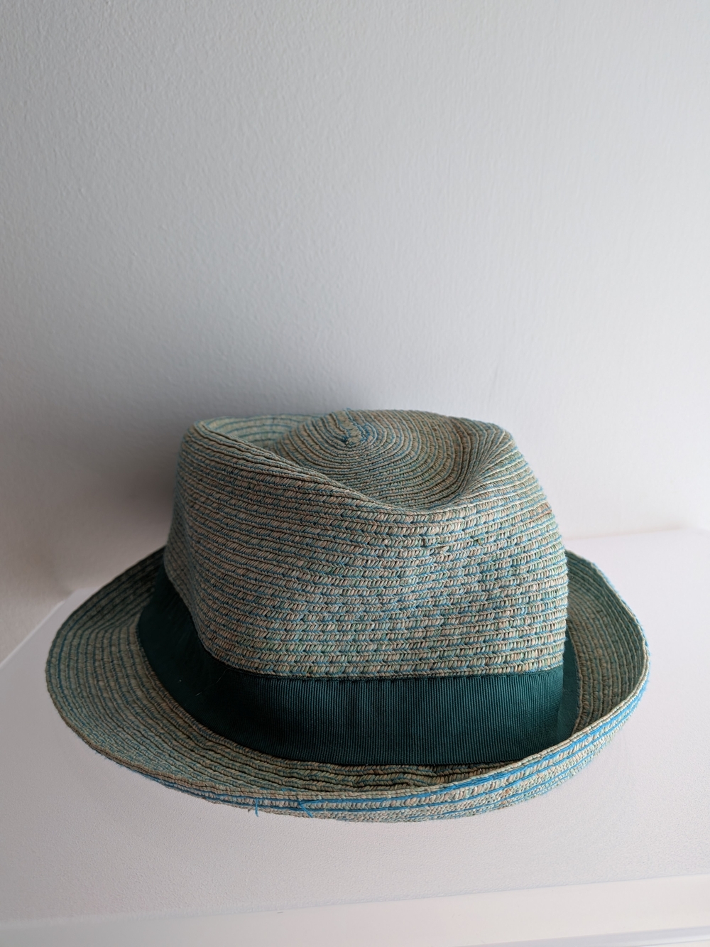 H&M Teal Straw Fedora with Dark Teal Band
